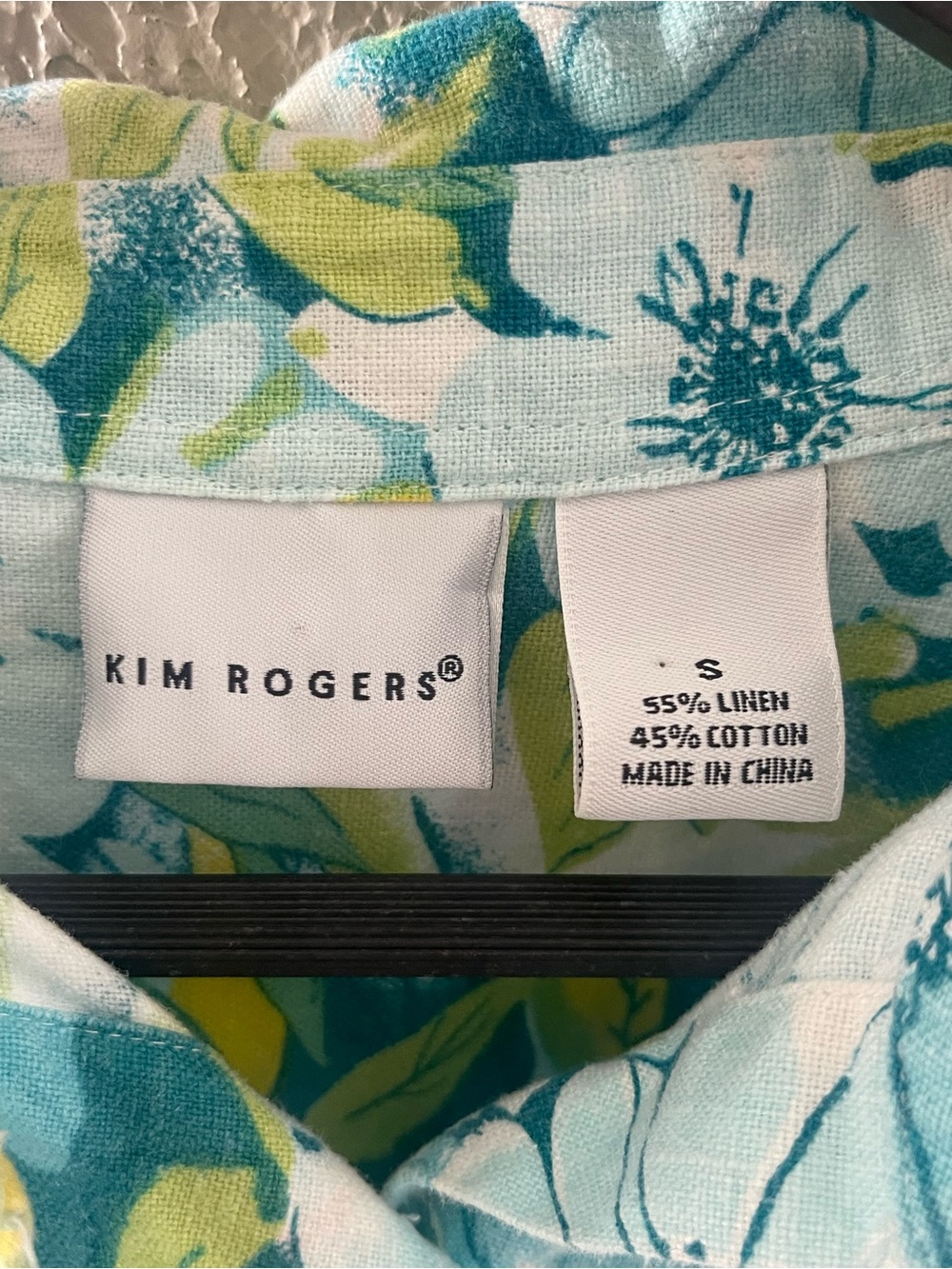 Kim Rogers Casual Aqua and Yellow Floral Linen Shirt Small Adjustable Sleeves - Picture 7 of 7